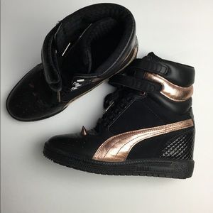 Black/Rose Gold Puma Wedge Sneakers